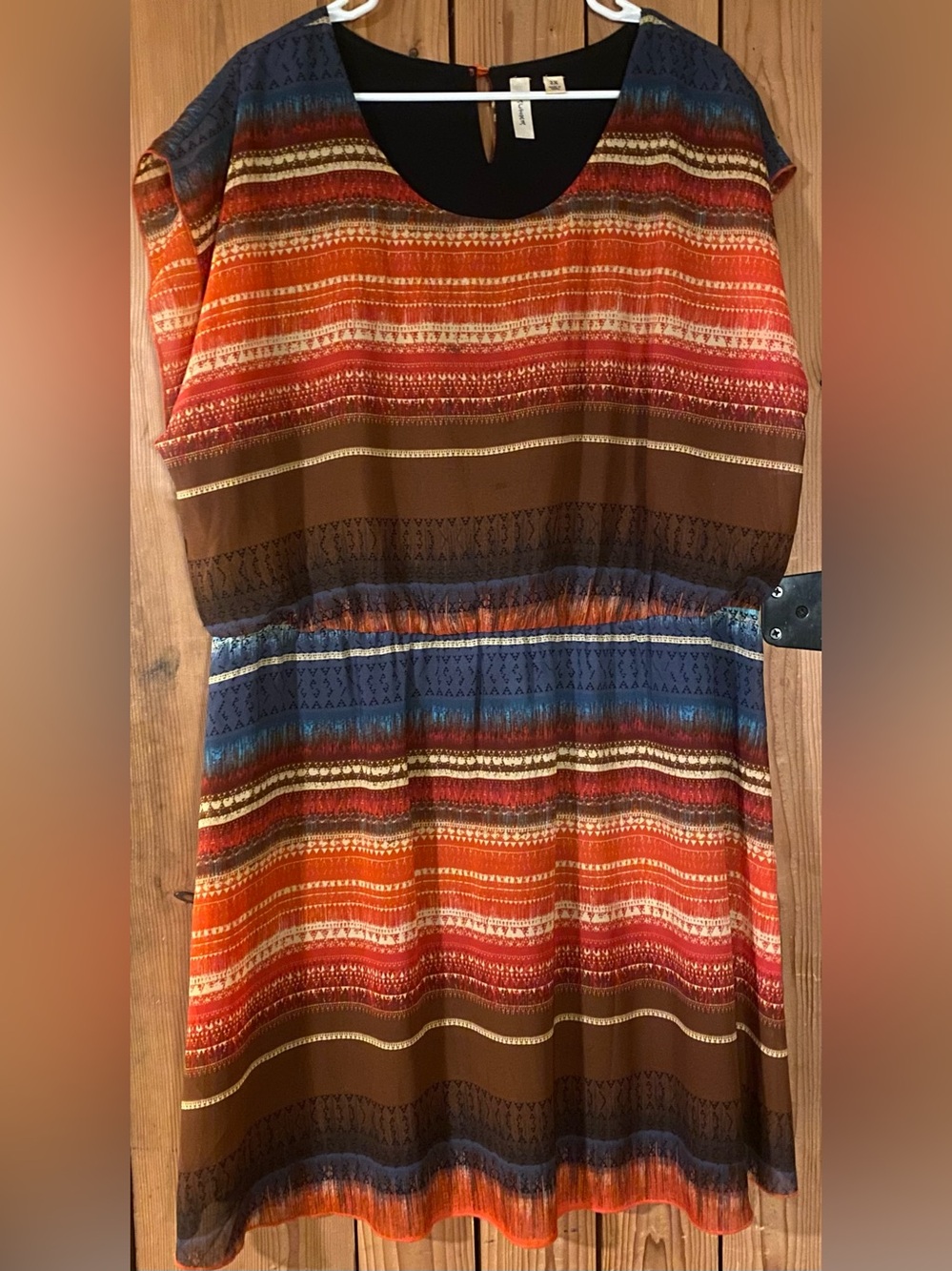 Tacera Multicolor Striped Boho Dress — Red, Orange, Brown, Blue